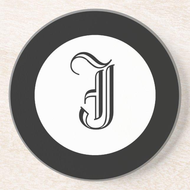 Black and White Monogram Personalized Coaster (Front)