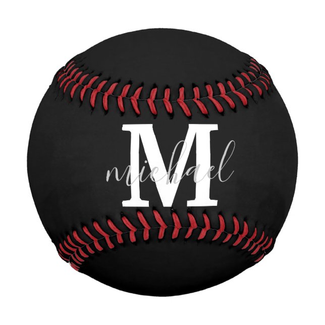 black and white monogram personalized inital baseball (Front)