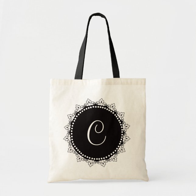 Black and White Monogram Personalized Tote Bag (Front)