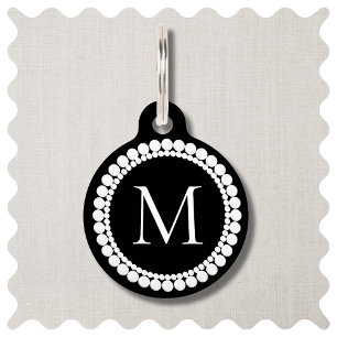 Black and White Monogram Pet ID Tag