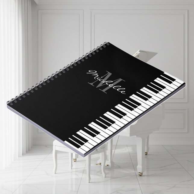 Black and white monogram piano keys notebook (piano notebook)