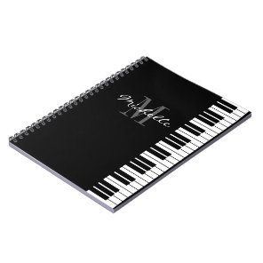 Black and white monogram piano keys notebook