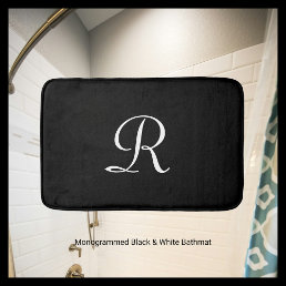 Black and White Monogram Plush Minimalist Simple Bathroom Mat