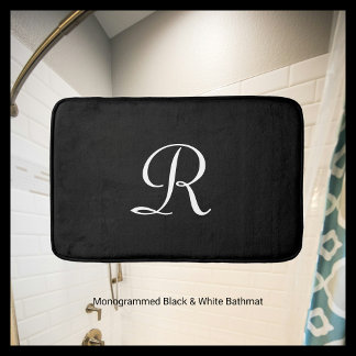 Black and White Monogram Plush Minimalist Simple Bathroom Mat