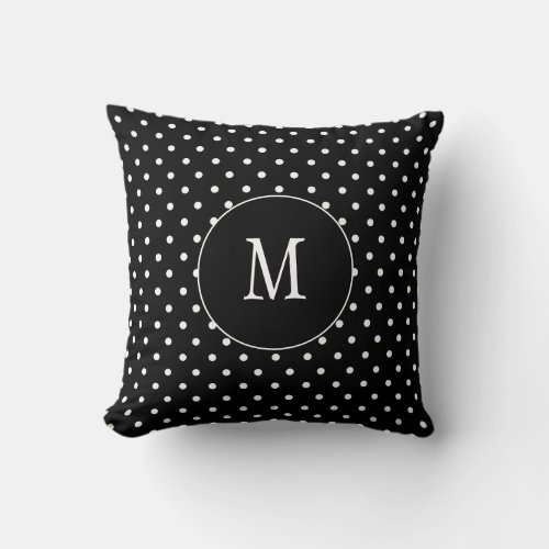 Black and White Monogram Polka Dots Throw Pillow