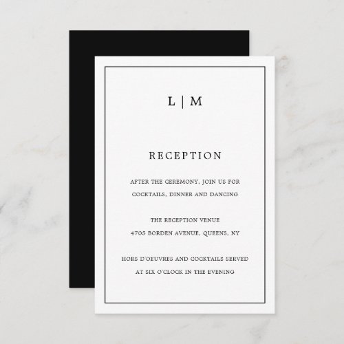 Black and White Monogram Reception Simple Wedding Enclosure Card