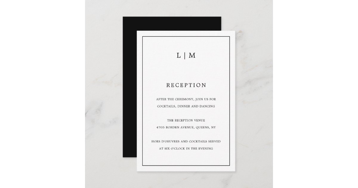 Black and White Monogram Reception Simple Wedding Enclosure Card | Zazzle