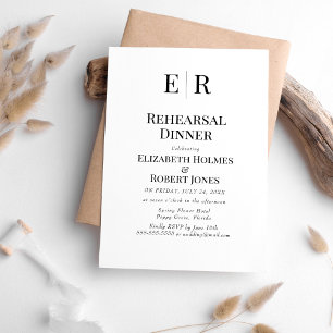 Black and White Monogram Rehearsal Dinner Invitation