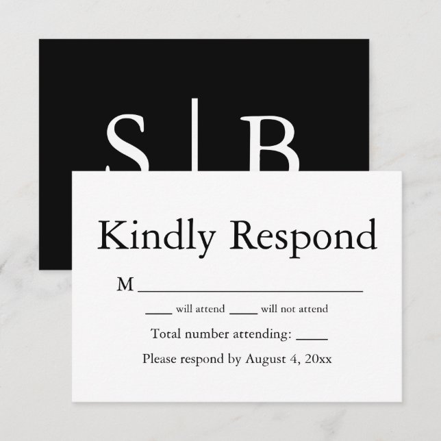 Black and White Monogram Response RSVP Card (Front/Back)