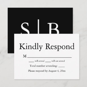 Black and White Monogram Response RSVP Card