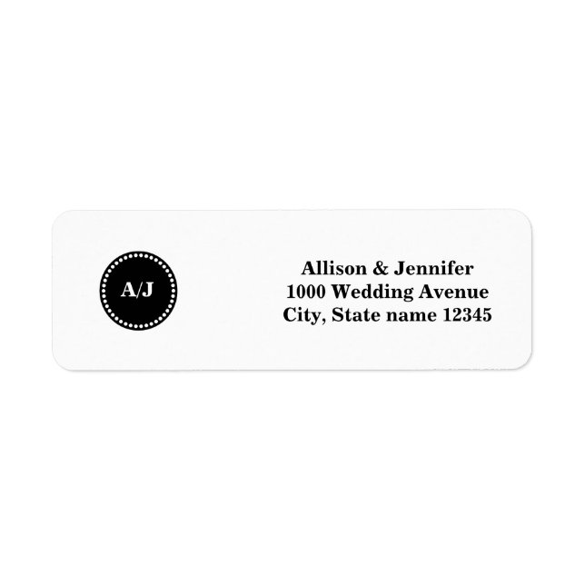 Black and White Monogram Return Address Label (Front)