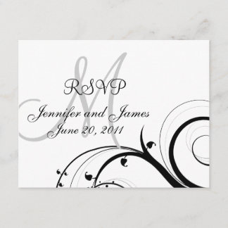 Black and White Monogram RSVP Card