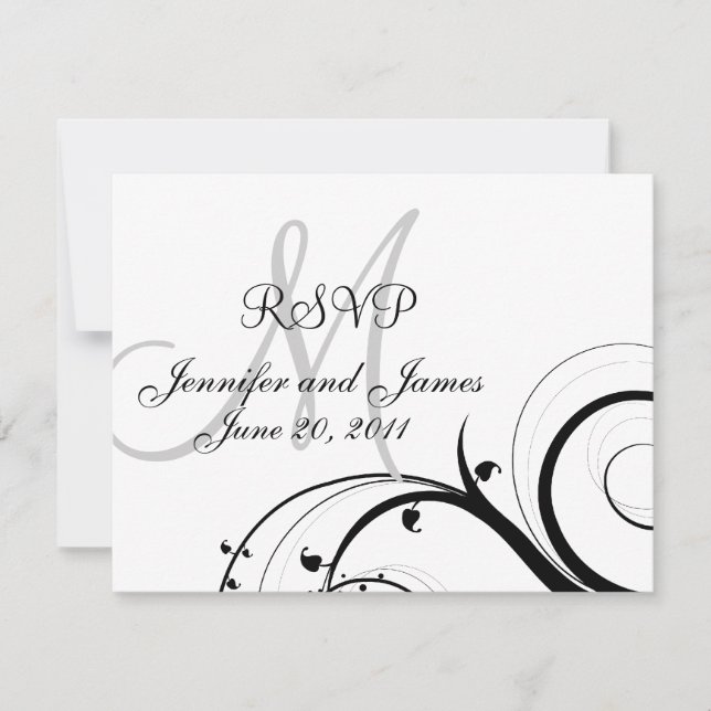 Black and White Monogram RSVP Card (Front)