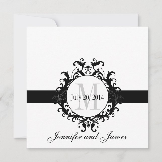 Black and White Monogram Save the Date Wedding (Front)