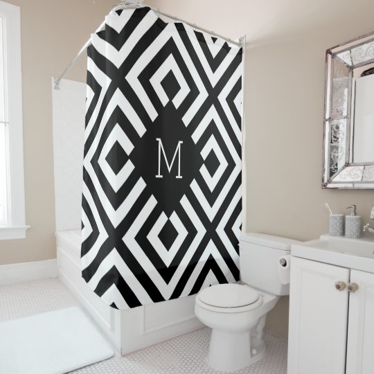 Black and White Monogram Shower Curtain