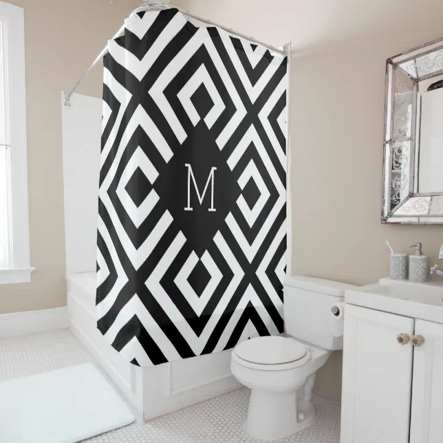 Black and White Monogram Shower Curtain Zazzle