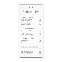 Black and White Monogram Simple Salon Price List Rack Card