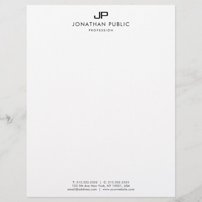Black And White Monogram Simple Template Modern Letterhead (Front)