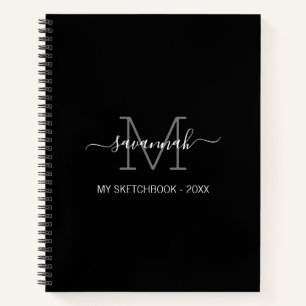 Black And White Monogram Sketchbook Notebook