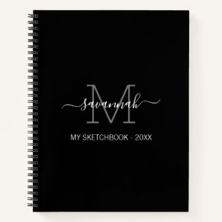 Black And White Monogram Sketchbook Notebook