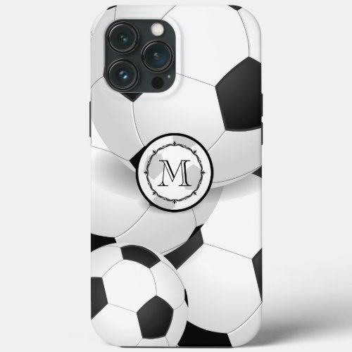 Black and White Monogram Soccer Ball iPhone 13 Pro Max Case