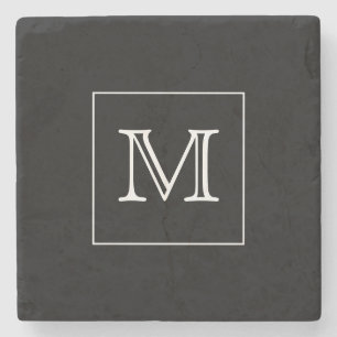 Black and White Monogram Stone Coaster