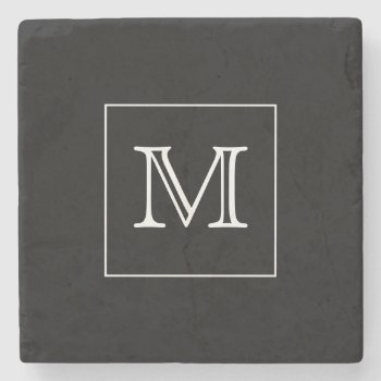 Black And White Monogram Stone Coaster by tjustleft at Zazzle