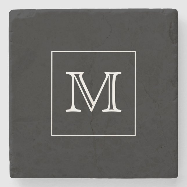 Black and White Monogram Stone Coaster (Front)