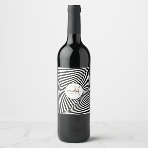 Black and White Monogram Striped  Wine Label