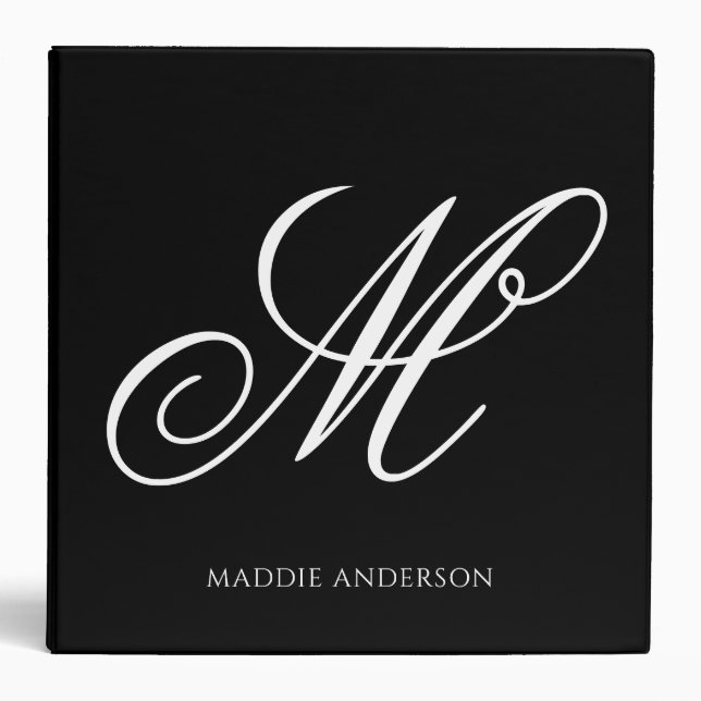Black and White Monogram Surname Binder (Front)