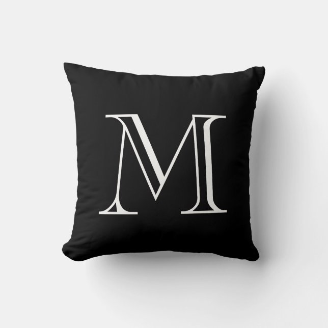 Black and White Monogram Throw Pillow (Front)