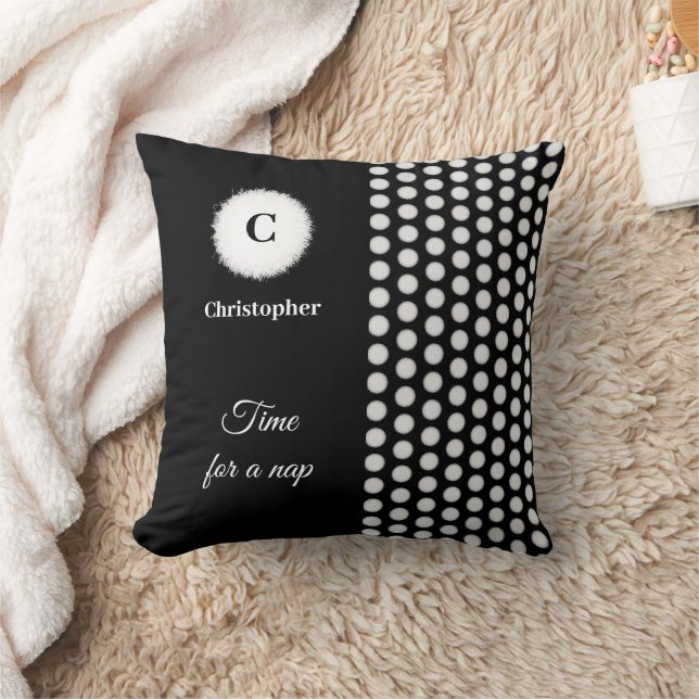 Black and white monogram time for a nap throw pillow (Blanket)