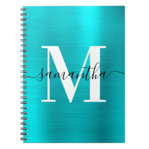 Black and White Monogram Turquoise Blue Foil  Notebook