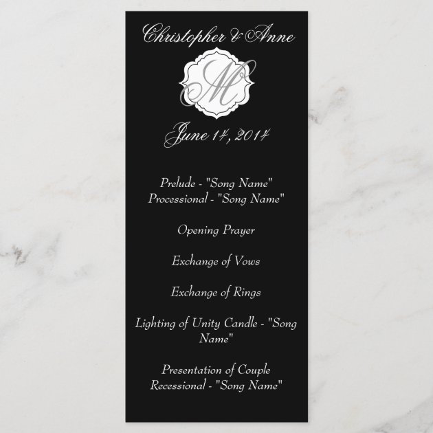 Black And White Monogram Wedding Ceremony Program
