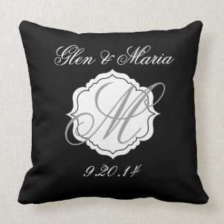 Black and White Monogram Wedding Date Pillow
