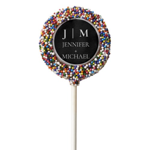 Black and white monogram wedding elegant chocolate covered oreo pop