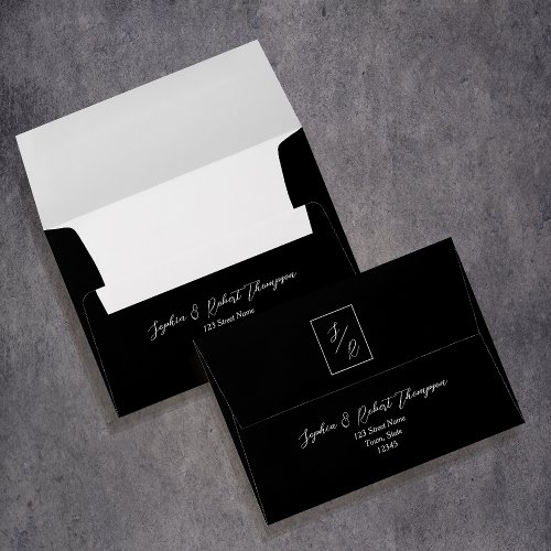Black and White Monogram Wedding Envelope