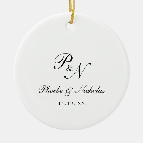 Black and White Monogram Wedding Favor Ceramic Ornament