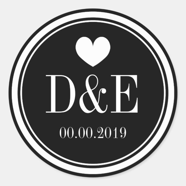 Black and white monogram wedding favor stickers (Front)