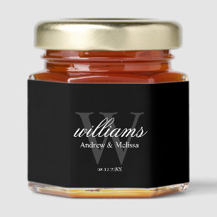 Black and White Monogram Wedding Honey Jar Favors