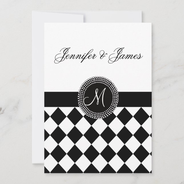 Black and White Monogram Wedding Invitation (Front)