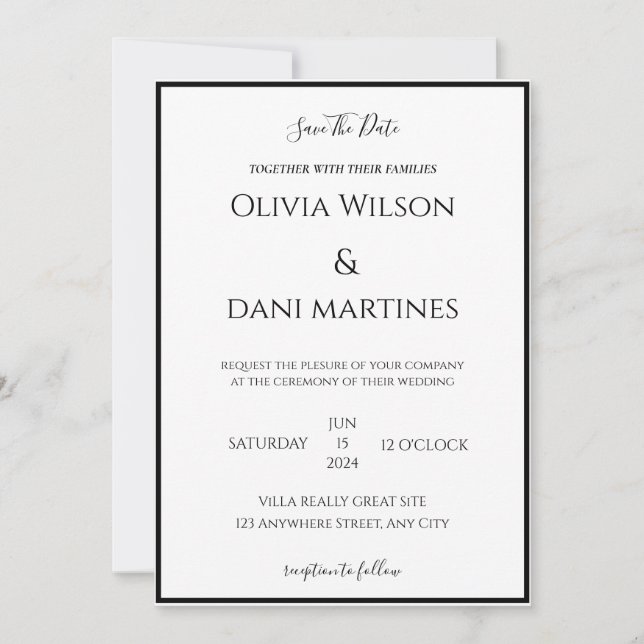 Black and White Monogram Wedding Invitation (Front)