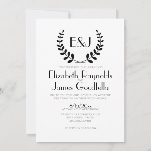 Black And White Monogram Wedding Invitations