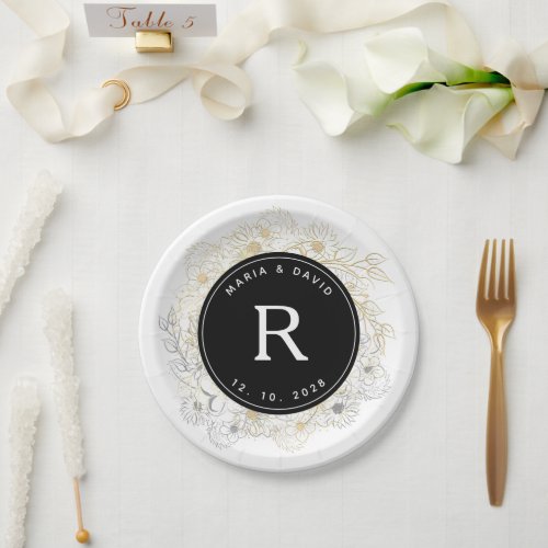 Black and White Monogram Wedding  Paper Plates