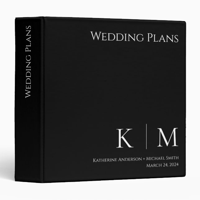 Black and White-Monogram-Wedding Plans- 3 Ring Binder (Front/Spine)
