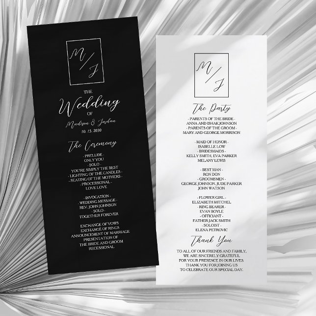 Black and White Monogram Wedding  Program (Creator Uploaded)