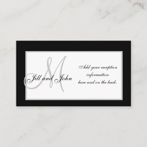 Black and White Monogram Wedding Reception Cards Business Card Templates