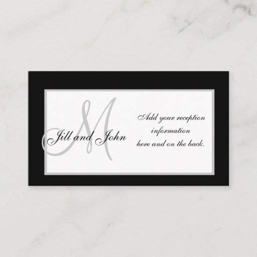 Customizable Black and White Monogram Wedding Reception Cards Business Card Templates
