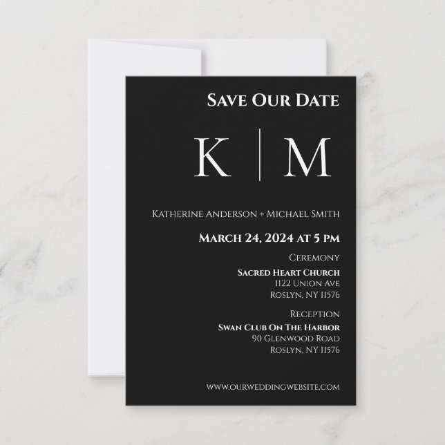 Black and White-Monogram-Wedding- Save The Date (Front)