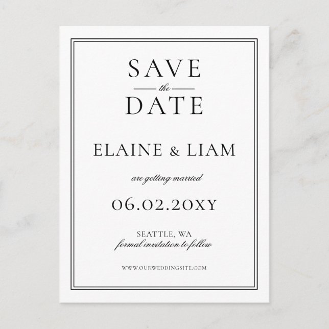 Black and White Monogram Wedding save the date Announcement Postcard (Front)